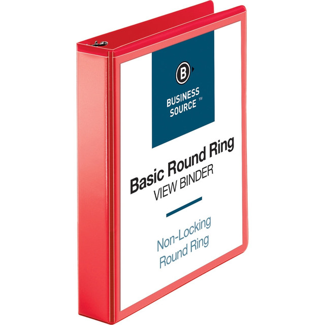 SP RICHARDS 09967 Business Source Round Ring Binder, 1 1/2in Ring, 8 1/2in x 11in, Red