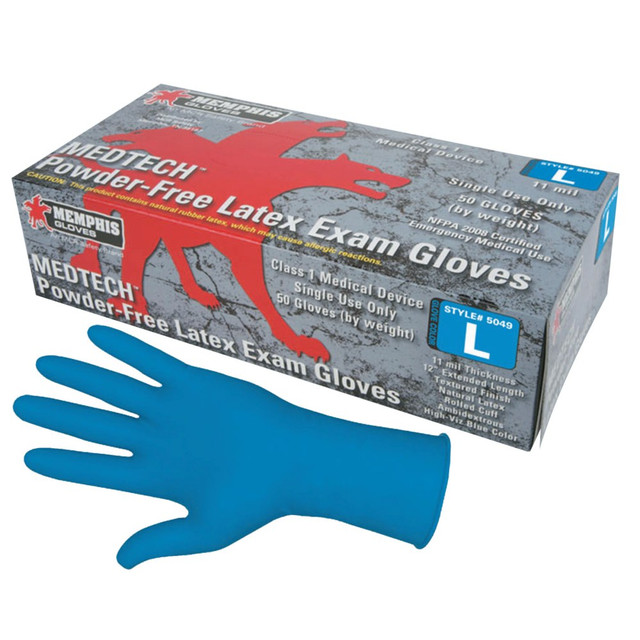 MCR SAFETY Memphis 5049L  Glove MedTech Disposable Powder-Free Latex Exam Gloves, Large, Blue, Case Of 500 Gloves