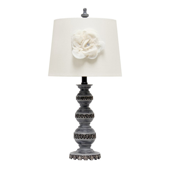 ALL THE RAGES INC Elegant Designs LT3097-WHT  Stacked Ball Table Lamp, 25 1/2inH, Aged Bronze Base/Linen Shade