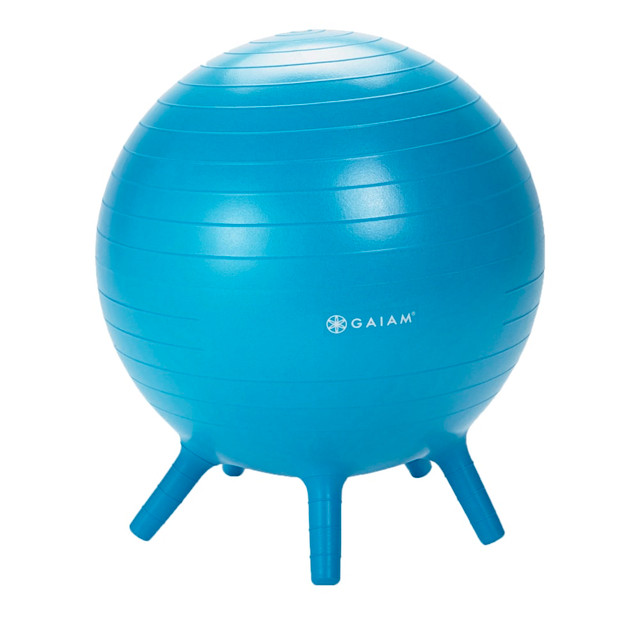 Help kids stay focused and engaged during your lessons with active seating. This ball chair provides plenty of wiggle room, promotes proper posture and wonT roll away while in use.  Overall Dimensions: 10-5/8inH x 4-3/8inW x 9-5/8inD.  Weight capacity tested to support 300 lb.  Inflatable design is made from durable PVC.  Stabilizing legs help keep the ball firmly planted beneath the user.  Includes an air pump.  Assembly required.