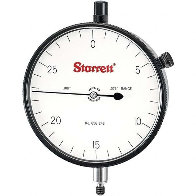 Starrett 53773 Dial Drop Indicator: 0 to 0.075" Range, 0-30 Dial Reading, 0.001" Graduation, 3-5/8" Dial Dia
