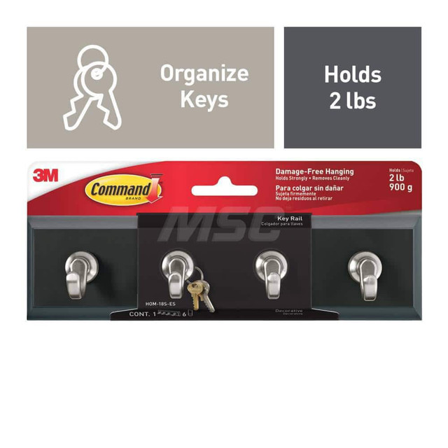 3M Storage Hook: Adhesive Back Mount, 1.35" Projection, 2 lb Load Capacity, Plastic 7100039362