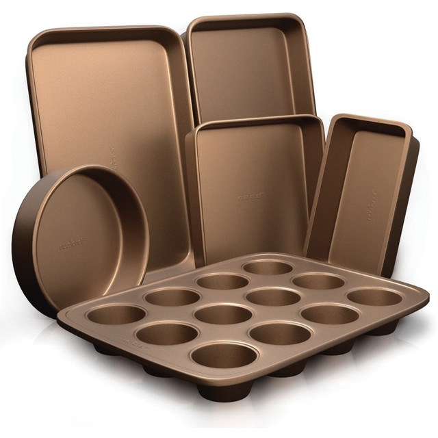 SOUND AROUND INC. NCBK6TR7 NutriChef 6-Piece Nonstick Kitchen Bakeware Set NCBK6TR7 - Baking, Breading, Cake - Gold - Carbon Steel Body - 6 Piece SOUND AROUND INC. NCBK6TR7 NutriChef 6-Piece Nonstick Kitchen Bakeware Set NCBK6TR7 - Baking, Breading, Cake - Gold - Carbon Steel Body - 6 Piece