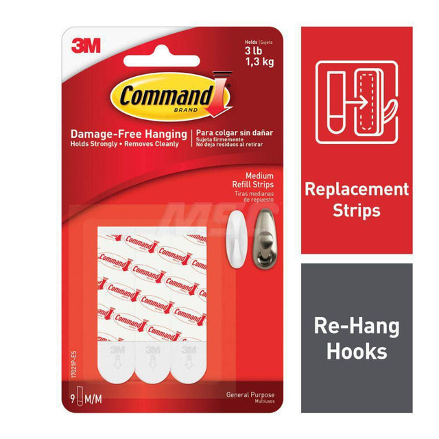 3M Storage Hook: Adhesive Back Mount, 0.5" Projection, 3 lb Load Capacity, Foam 7000029811