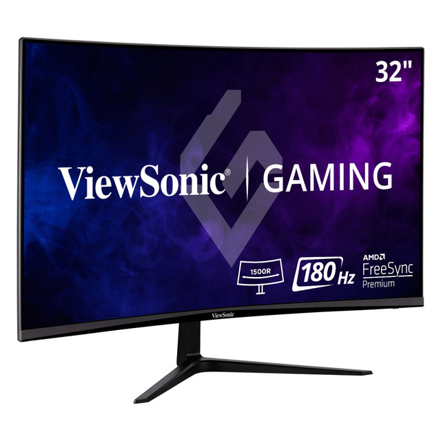 ViewSonic VX3218-PC-MHD 32 Inch Curved 1080p 1ms 180Hz Gaming Monitor with FreeSync Premium, Eye Care, HDMI and Display Port  CURVED DESIGN: 32 Inch Full HD (1920x1080p) 1500R curved gaming monitor with thin bezelsMAXIMIZED GAMEPLAY: 180Hz refresh rate and 1ms MPRT response time (with DisplayPort) for ultimate gaming experienceULTRA-SMOOTH GAMING: FreeSync Premium technology enables fluid and tear-free gameplayENHANCED VIEWING COMFORT: Flicker-Free technology and Blue Light Filter for reduced eye fatigueGAME ON: An arsenal of pre-set customizable visual modes keeps you ready for any FPS, RTS, or MOBA gamesFLEXIBLE CONNECTIVITY: The VX3218-PC-MHD supports laptops, PCs and Macs with HDMI and DisplayPort inputs