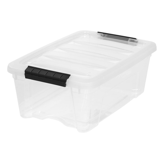 IRIS USA, INC. 100300 IRIS Latch Plastic Storage Container With Built-In Handles And Snap Lid, 12.95 Quarts, 16 1/2in x 11in x 6 1/2in, Clear