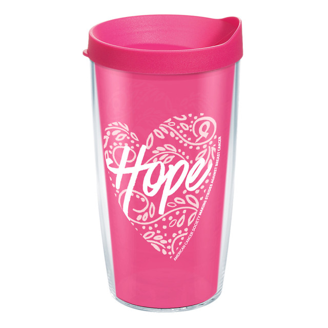 TERVIS TUMBLER COMPANY 01239637 Tervis American Cancer Society Hope Heart Tumbler With Lid, 16 Oz, Clear