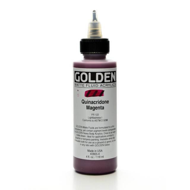 GOLDEN ARTIST COLORS, INC. Golden 2805-4  Matte Fluid Acrylic Paint, 4 Oz, Quinacridone Magenta