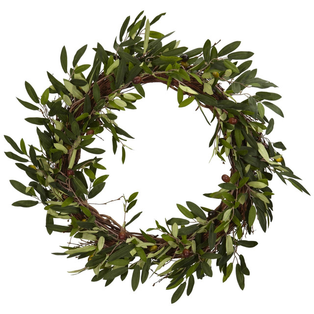 NEARLY NATURAL INC. 4773 Nearly Natural Polyester Olive Wreath, 20in, Green