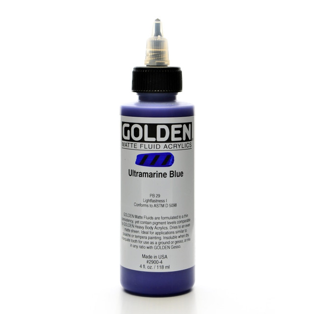 GOLDEN ARTIST COLORS, INC. 2900-4 Golden Matte Fluid Acrylic Paint, 4 Oz, Ultramarine Blue