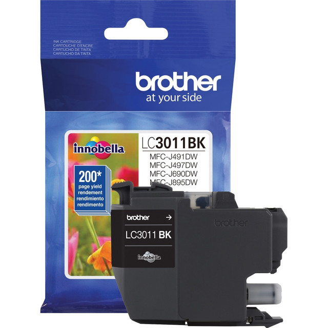 Compatible Brother models: MFC : MFC-J491DW, MFC-J497DW, MFC-J690DW, MFC-J895DW.  .    Brother Genuine LC3011BK is for use with Brother Work Smart Series compact, affordable inkjet all-in-one printers: MFC-J491DW, MFC-J497DW, MFC-J690DW, MFC-J895DW.  Brother offers an environmentally responsible way for customers to dispose of Brother Genuine cartridges. Visit www.brother-usa.com/Environment to learn more.  Superior inkjet print quality you can consistently rely on for up to 200 pages (Approximate page yield in accordance with ISO/IEC 24711)  Intelligently engineered to work in seamless unison with your Brother inkjet printer.  Brother Genuine ink produces sharp prints that withstand the test of time.  Brother Genuine LC3011BK Single Pack Standard-yield Black Ink Cartridge.  Recycling solution - designed to encourage recycling, helping you divert materials from landfill.