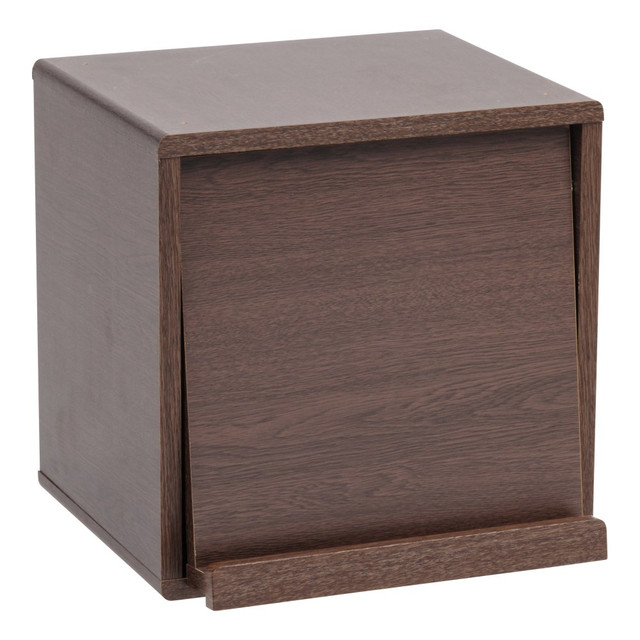 IRIS USA, INC. 596176 IRIS Wood 14inH 2-Cube Storage With Pocket Door, Brown Oak