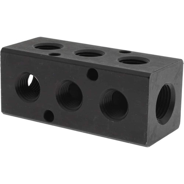 MSC PCM20-250R-03B Manifold: 3/8" Inlet, 1/4" Outlet, 2 Inlet Ports, 3 Outlet Ports, 3.25" OAL, 1.25" OAW, 1-1/4" OAH