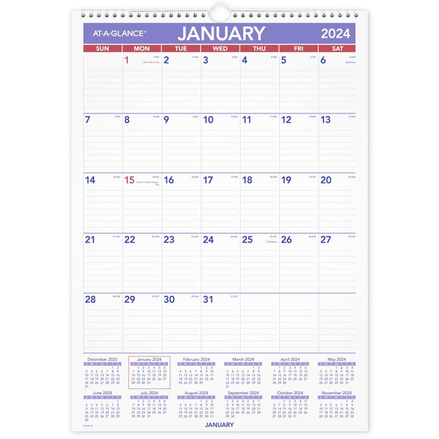 ACCO BRANDS USA, LLC PMLM022824 2024 AT-A-GLANCE Erasable Monthly Wall Calendar, 12in x 17in, January to December 2024, PMLM0228