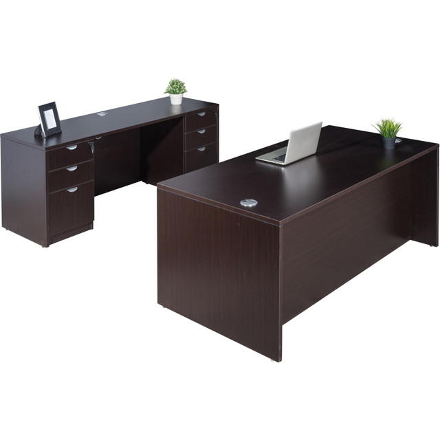 NORSTAR OFFICE PRODUCTS INC. Boss GROUPA12-MOC  Office Products Holland Suite Desk And Credenza With Dual File Storage Pedestals, Mocha