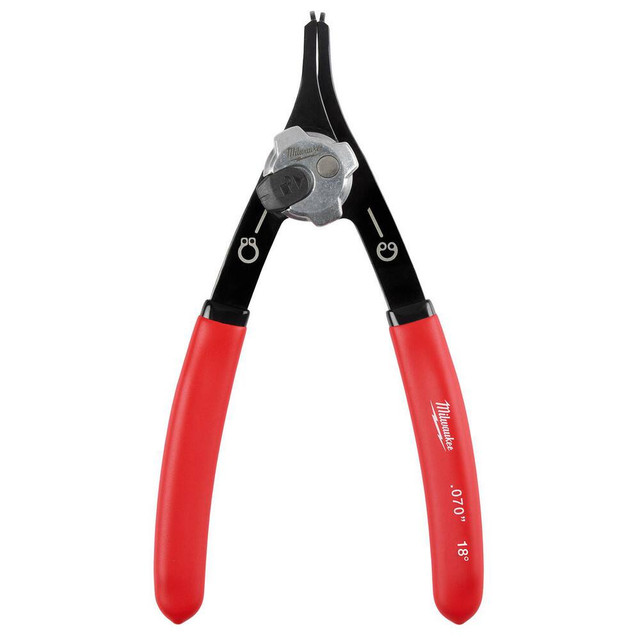 Milwaukee Tool 48-22-6536 Retaining Ring Pliers; Tool Type: Convertible Pliers ; Type: Snap Ring Pliers ; Tip Angle: 18.00 ; Tip Diameter (Decimal Inch): 0.07 ; Ring Diameter Range (Inch): 0.39 to 0.98 (External) ; Overall Length (Inch): 7.404in