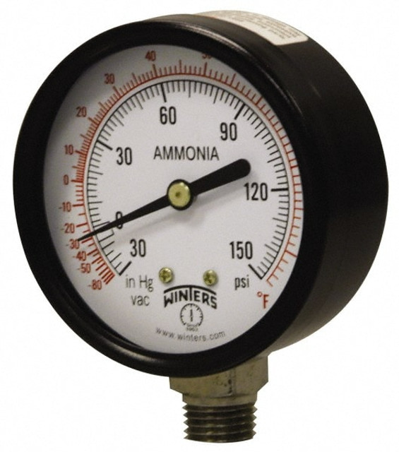 Winters PAM1696 Pressure Gauge: 4" Dial, 0 to 300 psi, 1/4" Thread, NPT, Lower Mount