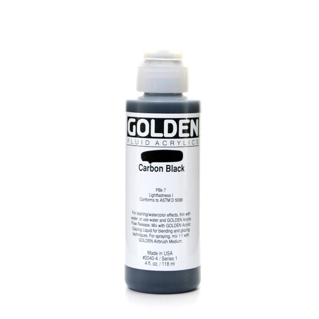 GOLDEN ARTIST COLORS, INC. Golden 2040-4  Fluid Acrylic Paint, 4 Oz, Carbon Black