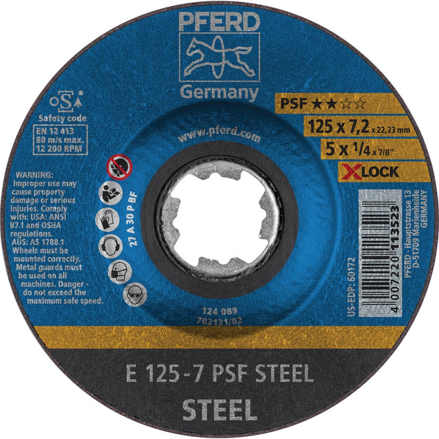 PFERD 62011125 Depressed Grinding Wheel:  Type 27,  5" Dia,  1/4" Thick,  7/8" Hole,  Aluminum Oxide
