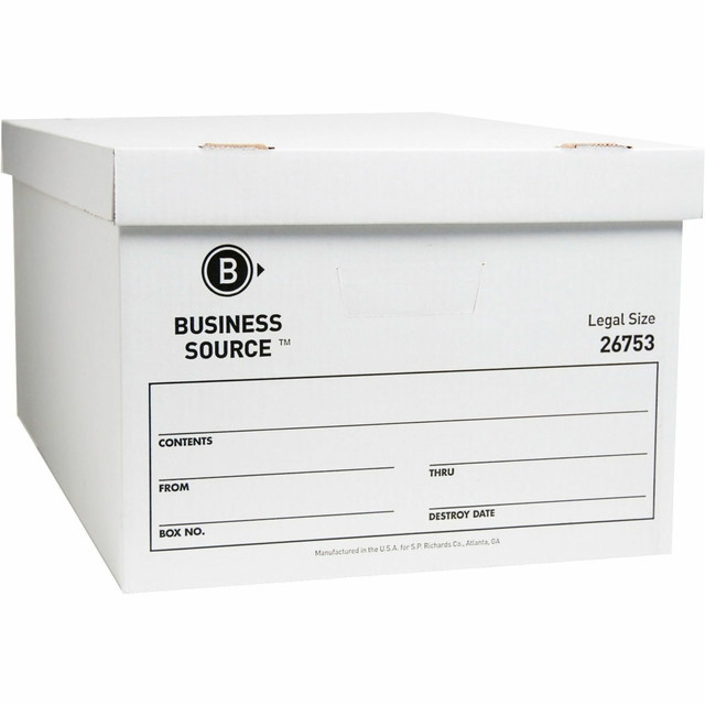 SP RICHARDS Business Source 26753  Light-Duty Storage Boxes With Lift-Off Lids, Legal Size, 15in x 24in x 10in, White, Box Of 12