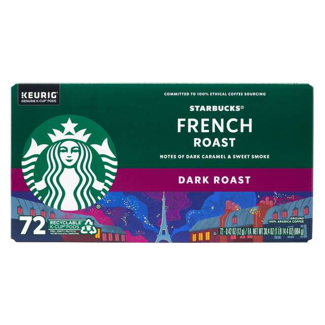 STARBUCKS COFFEE COMPANY 762111182883 Starbucks French Roast Dark Roast K-Cup Pods, Pack Of 72 Pods