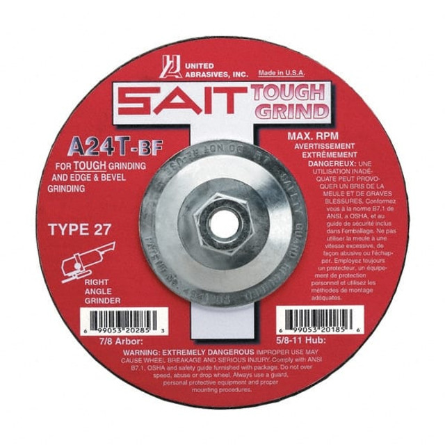 Sait 20165 Depressed Grinding Wheel:  Type 27,  4-1/2" Dia,  1/4" Thick,  Aluminum Oxide