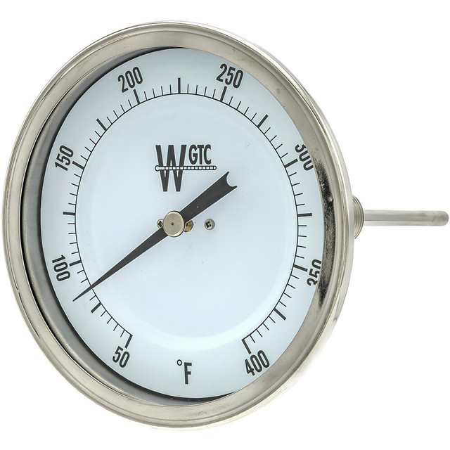 WGTC 5AA04E10 Bimetal & Dial Thermometers; Accuracy (%): 1.00 ; Connection Location: Adjustable ; Mount: Adjustable ; Lens Material: Glass ; Mounting Location: Pipe ; Stem Length: 4 (Inch)