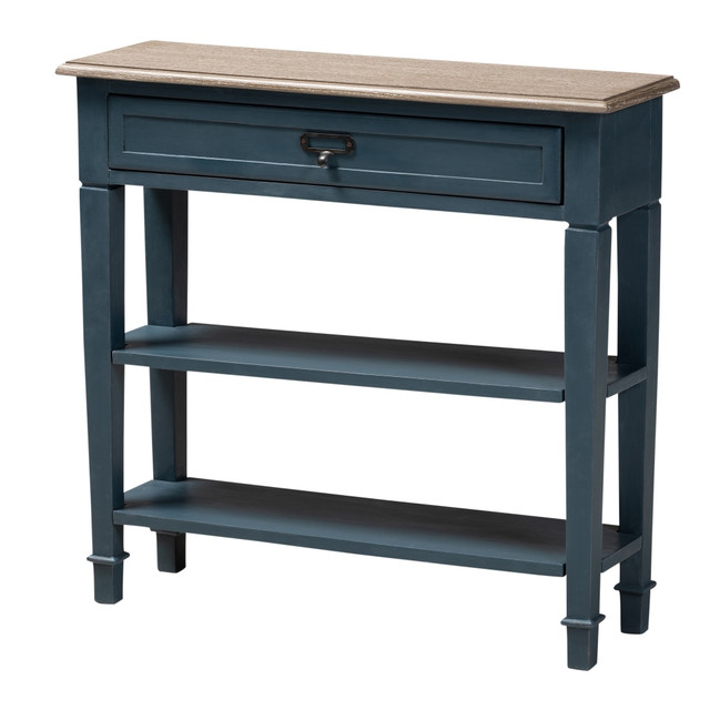 WHOLESALE INTERIORS, INC. 2721-9393 Baxton Studio French Provincial Console Table, 29-13/16inH x 31-1/2inW x 10inD, Blue/Oak WHOLESALE INTERIORS, INC. 2721-9393 Baxton Studio French Provincial Console Table, 29-13/16inH x 31-1/2inW x 10inD, Blue/Oak