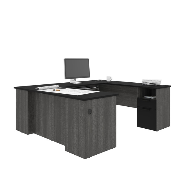 BESTAR INC. Bestar 181851-000018  Norma 71inW U- Or L-Shaped Corner Desk, Black/Bark Gray