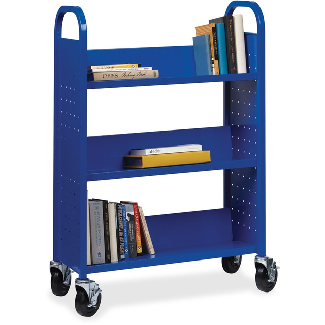 SP RICHARDS 99934 Lorell Single-Sided Mobile Steel Book Cart, 3-Shelf, Blue