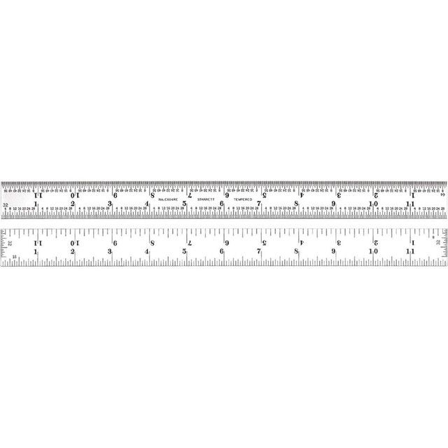 Starrett 52661 Steel Rule: 12" OAL, 4R Graduation, Rigid, 1" OAW