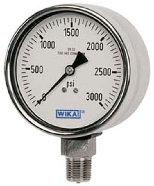 Wika 50701304 Pressure Gauge: 2-1/2" Dial, 0 to 300 psi, 1/4" Thread, NPT, Lower Mount