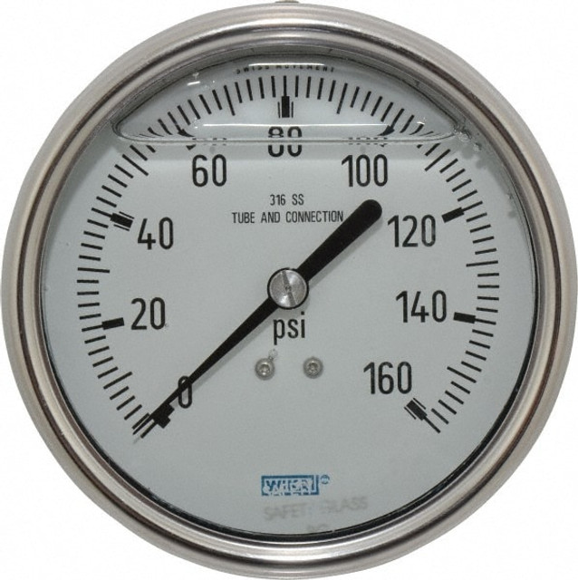 Wika 4209819 Pressure Gauge: 4" Dial, 0 to 160 psi, 1/4" Thread, NPT, Lower Mount