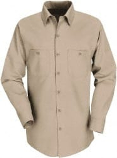 RedKap SP14KK RG XL Work Shirt: General Purpose, X-Large, Cotton, Khaki, 2 Pockets