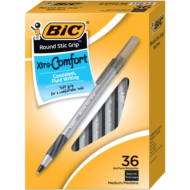 BIC CORP GSMG361BK BIC Round Stic Grip Ballpoint Pens, Medium Point, 1.2 mm, Black Ink, Pack Of 36 Pens BIC CORP GSMG361BK BIC Round Stic Grip Ballpoint Pens, Medium Point, 1.2 mm, Black Ink, Pack Of 36 Pens