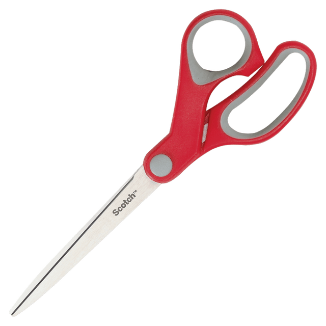 3M CO 1428 Scotch Multipurpose Scissors, 8in, Pointed, Gray/Red