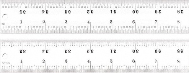 Starrett 51510 Steel Rule: 36" OAL, 16R Graduation, Rigid, 1-1/2" OAW