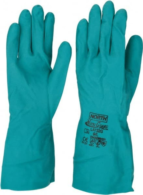 North LA132G/9 Chemical Resistant Gloves: Large, 15 mil Thick, Nitrile, Unsupported