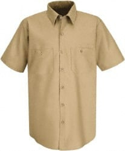 RedKap SP24KK SS M Work Shirt: General Purpose, Medium, Cotton, Khaki, 2 Pockets