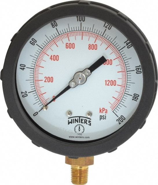 Winters PCC606C3Y4SGC Pressure Gauge: 4" Dial, 1/4" Thread, Lower Mount