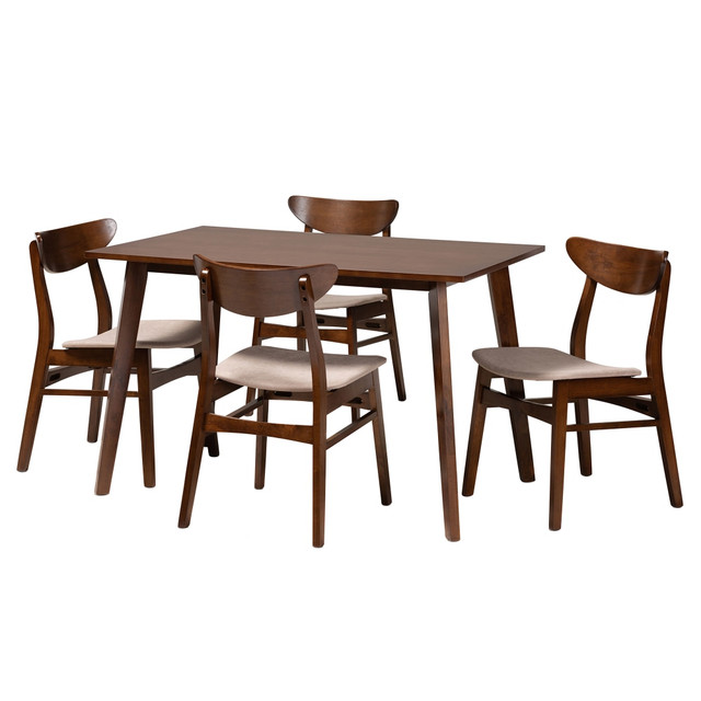 WHOLESALE INTERIORS, INC. Baxton Studio 2721-10809-10807  Orion Dining Set, 29-1/2inH x 47-1/4inW x 29-1/2inD, Light Beige/Walnut Brown