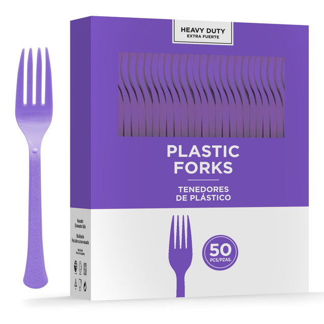 AMSCAN 8017.106  8017 Solid Heavyweight Plastic Forks, Purple, 50 Forks Per Pack, Case Of 3 Packs
