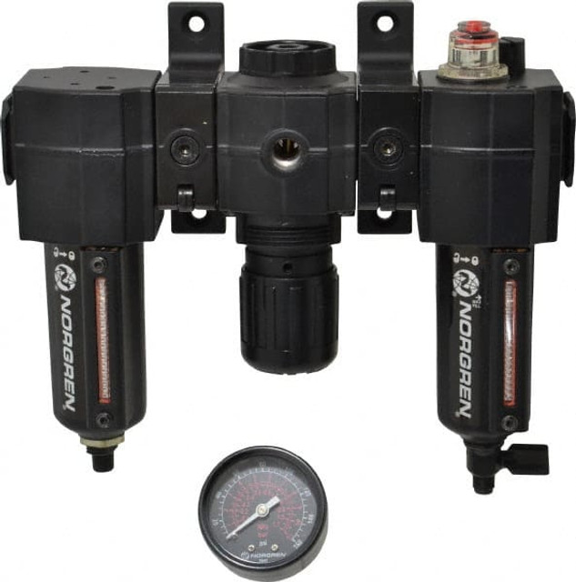 Norgren 24-073-127-260 FRL Combination Unit: 3/8 NPT, Intermediate, 3 Pc Filter-Regulator-Lubricator with Pressure Gauge