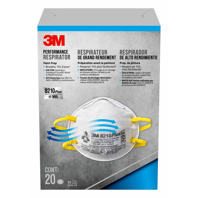 3M CO 8210PP20-DC 3M Performance Disposable Paint Prep Respirator N95, White, Pack Of 20