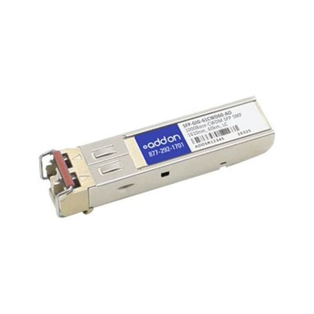 ADD-ON COMPUTER PERIPHERALS, INC. AddOn SFP-GIG-61CWD60-AO  Alcatel-Lucent SFP-GIG-61CWD60 Compatible TAA Compliant 1000Base-CWDM SFP Transceiver (SMF, 1610nm, 60km, LC) - 100% compatible and guaranteed to work