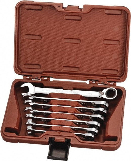 Paramount PAR-7PCSB5R-MM 7 Pc, 10 - 18mm, 12-Point Metric Reversible Ratcheting Combination Wrench Set