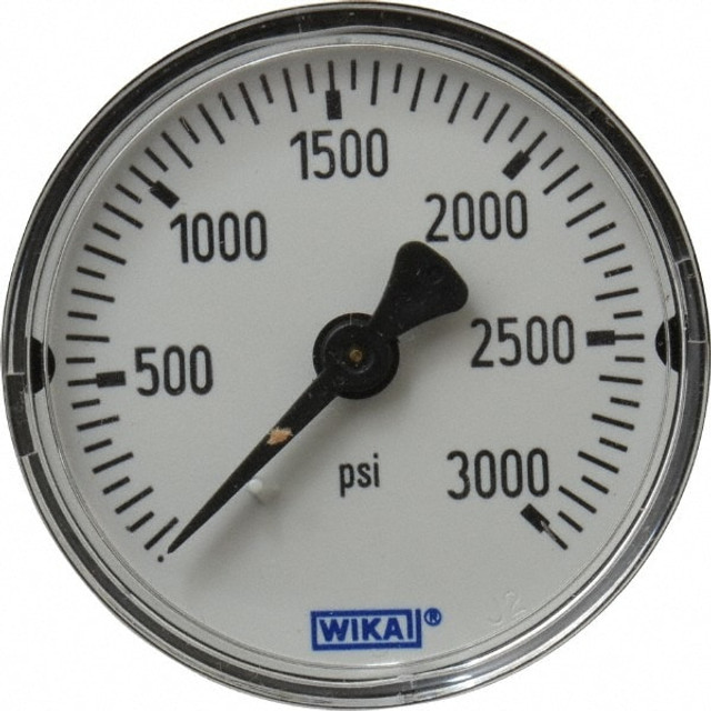 Wika 4253361 Pressure Gauge: 2" Dial, 0 to 3,000 psi, 1/4" Thread, NPT, Center Back Mount