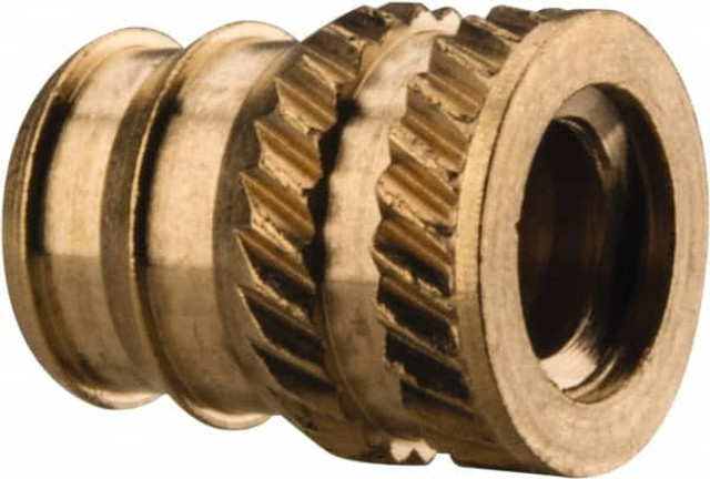 E-Z LOK DV-124-TH #10-24, 0.246" Small to 0.277" Large End Hole Diam, Brass Double Vane Tapered Hole Threaded Insert