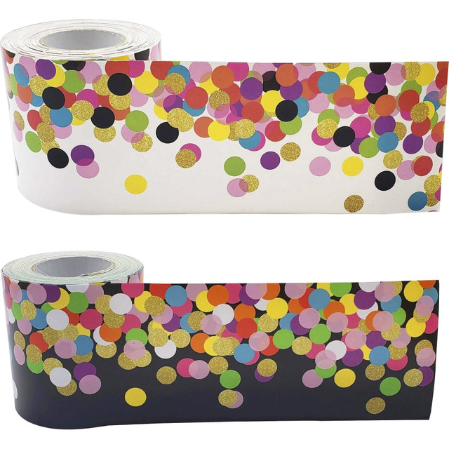 Create a lively atmosphere in the classroom with this set of Teacher Created Resources colorful confetti border trim. The sturdy construction stands up to frequent handling to deliver long-lasting quality, while the pack of two features complementing patterns to help build a decor theme for your space. Each set of this Teacher Created Resources colorful confetti border trim is 600-inch long to provide ample material to decorate your space.  Add flair to bulletin boards, windows and more with these border trims.  Colorful patterns create a coordinated theme for your learning environment.  Durable construction delivers enduring quality.
