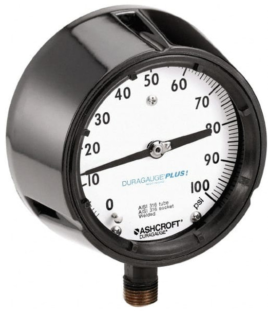 Ashcroft 96268 Pressure Gauge: 4-1/2" Dial, 0 to 2,000 psi, 1/2" Thread, MNPT, Rear Flange Mount